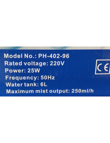 Humidificateur Ultrasonic 6 Lt 250 ml/H